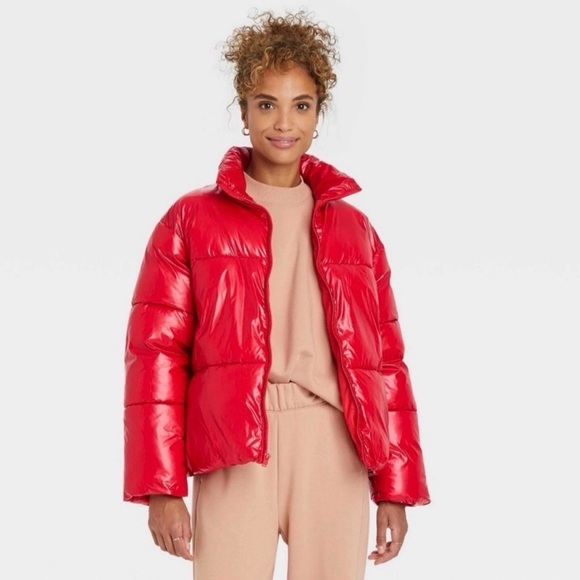 a new day Jackets & Blazers - Target: A New Day Shiny Red Puffer Jacket